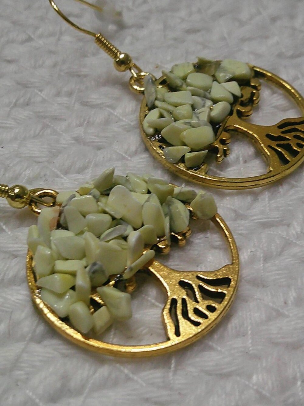 Beautiful YELLOW CHIP GEMSTONES Handmade Gold TREE Dangle Earrings #986E